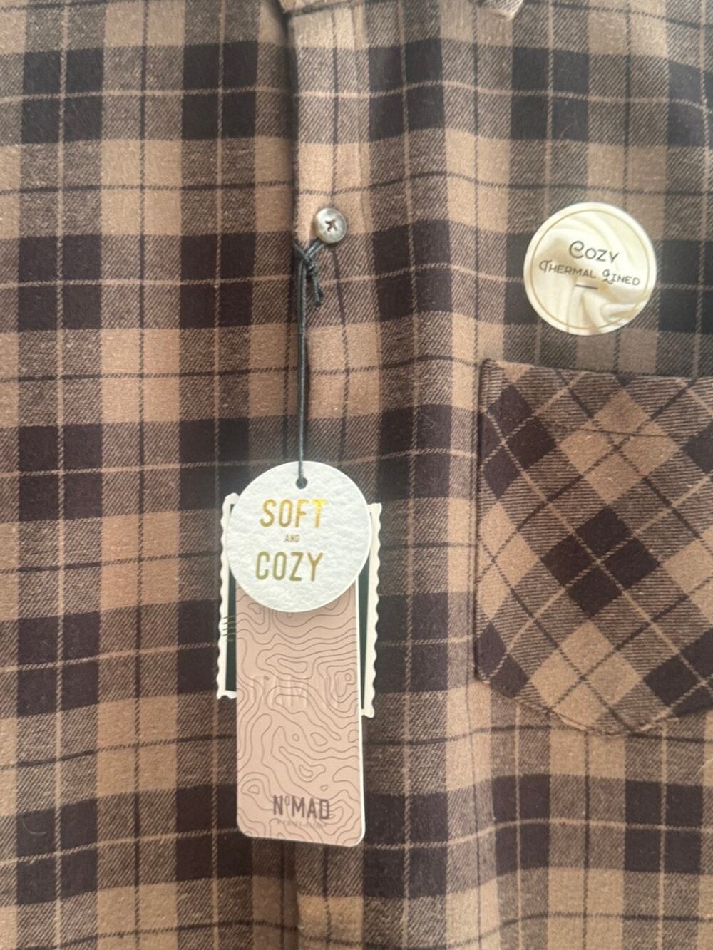 NWT N’MAD Craft + Flow Men’s S Brown Plaid Thermal Lined Flannel Shacket